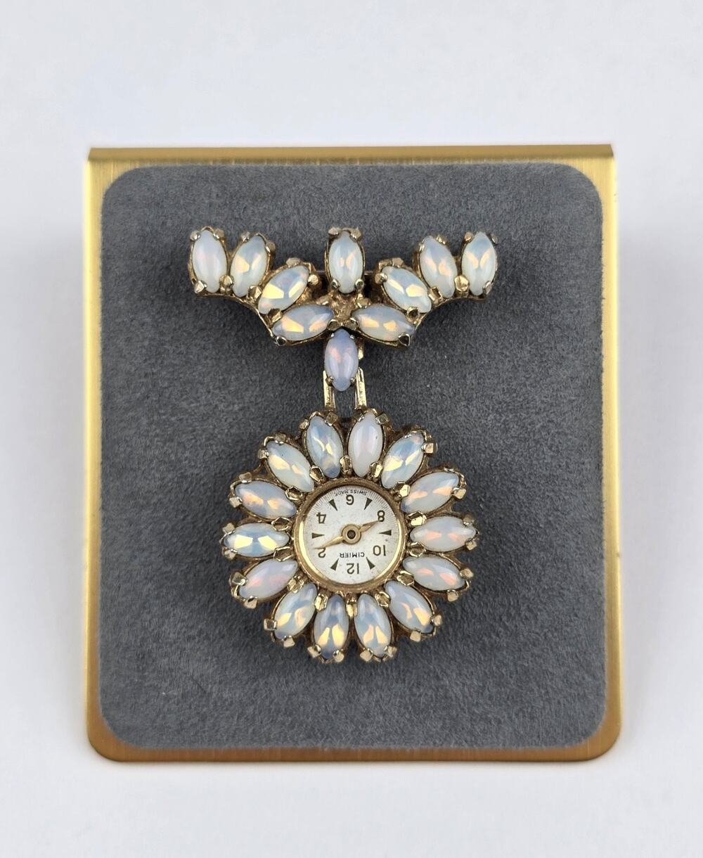 Vintage Cimier Swiss Working mechanical Watch AB Rhinestone Brooch color change